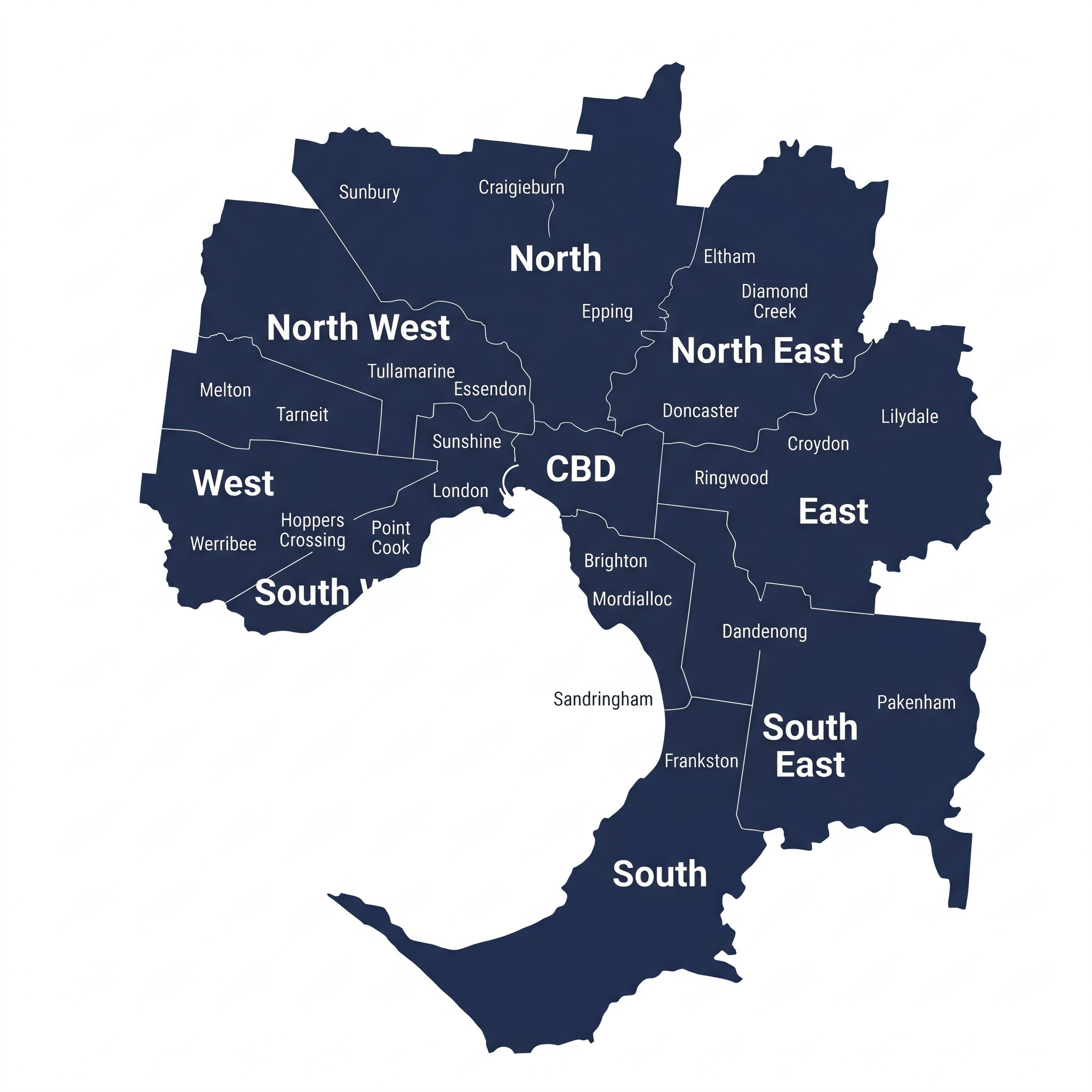 Melbourne suburbs coverage map showing all service regions